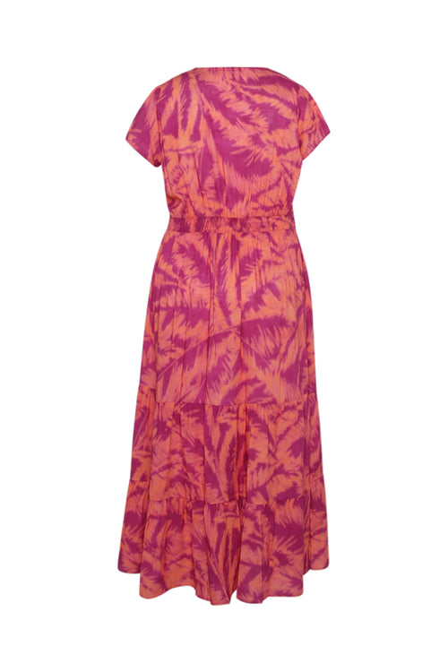 Langes Kleid aus bedruckter Viskose mit Blattmuster-Paprika-11