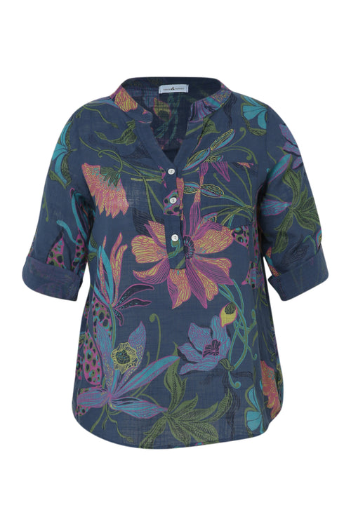 Bluse aus Baumwoll-Gaze mit Blumenmuster-Paprika-10