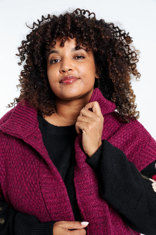 Kurze, unifarbene, ärmellose Strickjacke mit Stehkragen-Paprika-4