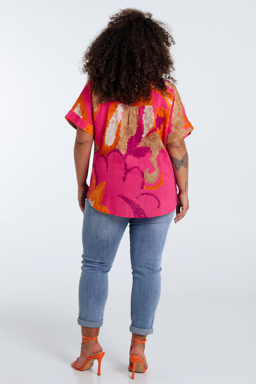 Bluse aus bedruckter Baumwolle mit Blumenmuster-Paprika-2