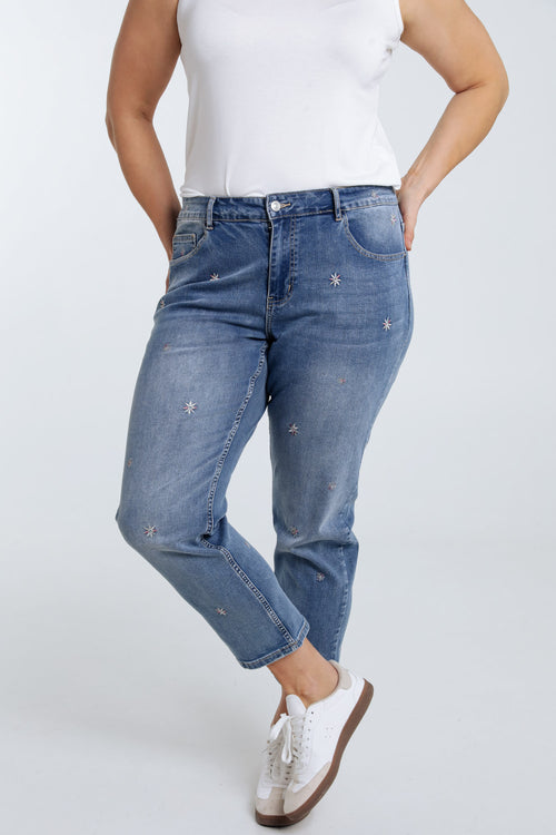 7/8 Slim-Jeans mit gestickten Blumen-Paprika-1