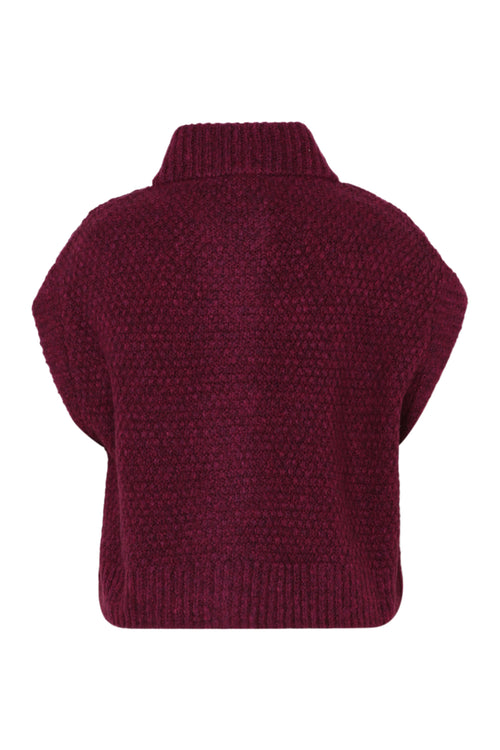Kurze, unifarbene, ärmellose Strickjacke mit Stehkragen-Paprika-12