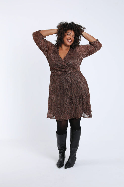 Einfarbiges, plissiertes Kleid mit Lurex-Paprika-9