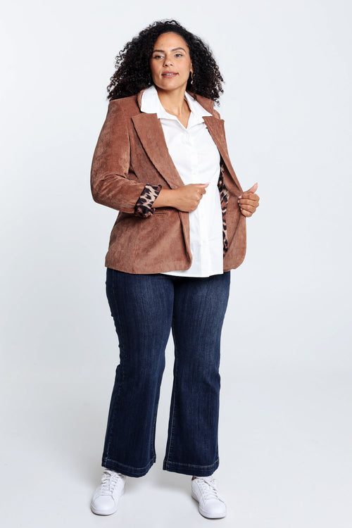 Kurzer, unifarbener Blazer aus Samt mit Animal-Print-Futter-Paprika-6