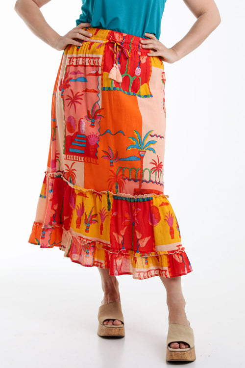Tropical-Print Baumwollrock-Paprika-1