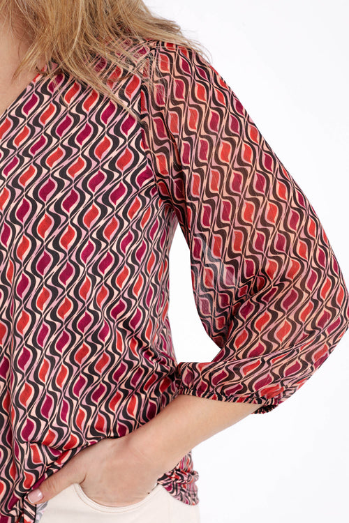 T-Shirt aus Voile mit grafischem Druck und Lurex-Paprika-5