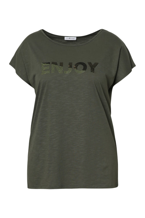 Uni Baumwoll-T-Shirt „Enjoy“ mit Pailletten-Paprika-10