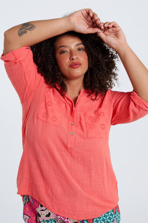 Bluse aus einfarbigem Baumwollvoile-Paprika-3