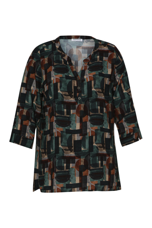 Blouse en viscoce imprimé graphique-Paprika-1