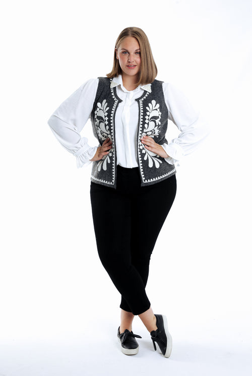 Gilet sans manches uni avec broderies-Paprika-5