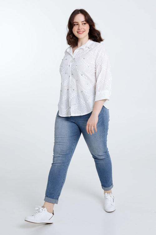 Unifarbenes Hemd mit Blattmuster in Relief und Strass-Paprika-7