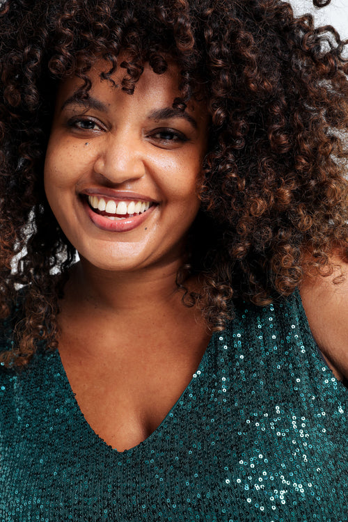 Unifarbenes, gerade geschnittenes Top mit Pailletten-Paprika-3