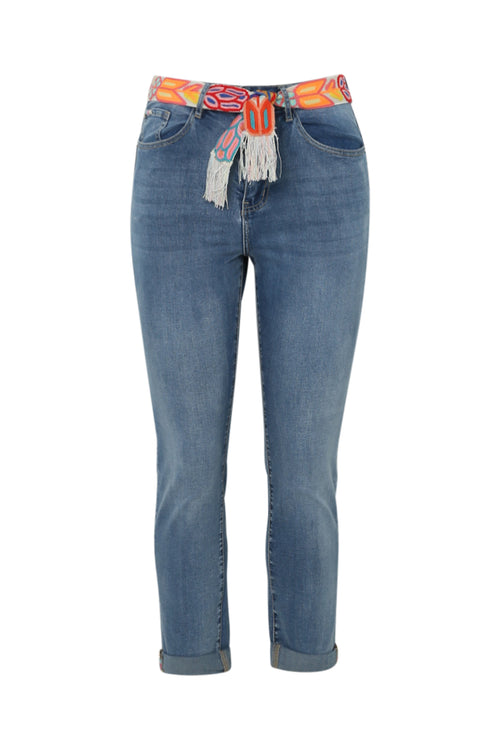 Slimfit-Jeans 3/4 mit Gürtel-Paprika-10