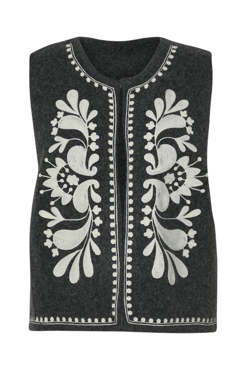 Gilet sans manches uni avec broderies-Paprika-7