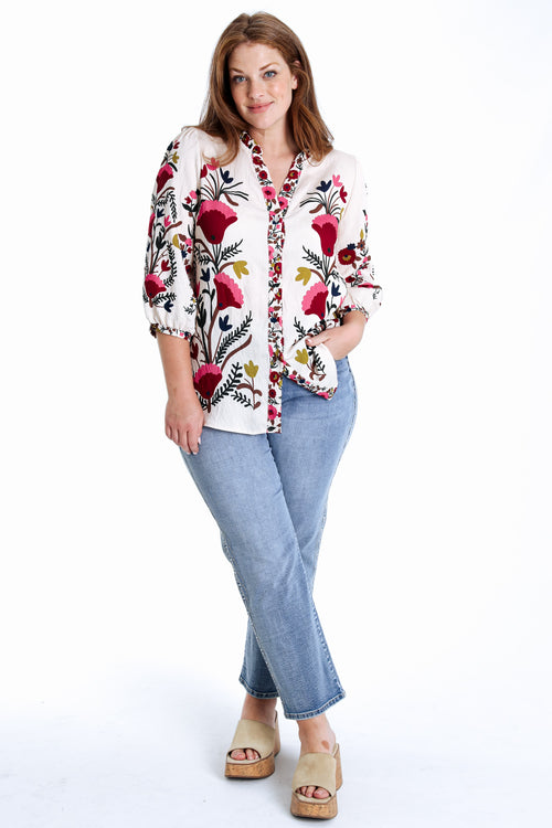 Bedruckte Bluse aus Viskose mit folkloristischem Blumenmuster-Paprika-9