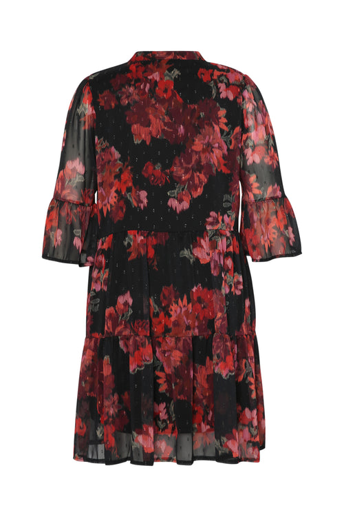 Tunika-Kleid aus Voile mit verschwommenem Blumenmuster-Paprika-2