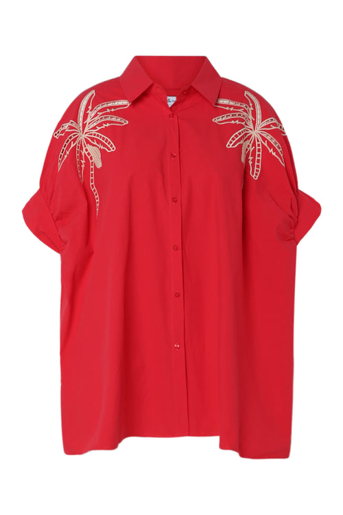 Oversized-Hemd aus einfarbigem Baumwollstoff mit Stickereien-Paprika-10