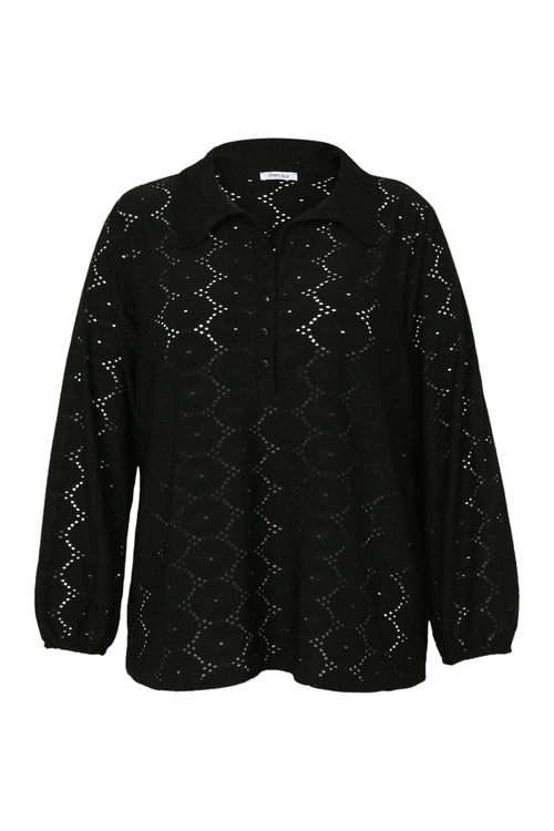 Unifarbenes T-Shirt mit durchbrochenen Blumen-Paprika-10