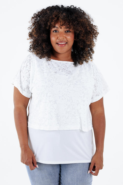 T-Shirt 2 in 1 uni aus Netzstoff-Paprika-1
