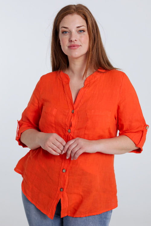  Einfarbige Leinenbluse-Paprika-3