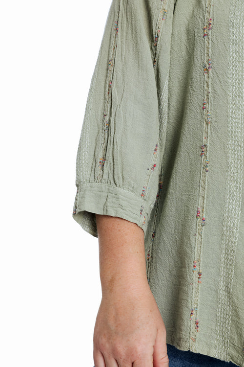 Ein einfarbiges Baumwollbluse mit mehrfarbigem Detail-Paprika-5