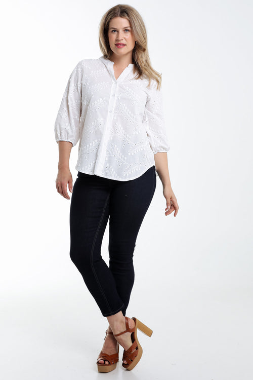 Einfarbige Baumwollbluse mit bestickten Blumen-Paprika-9