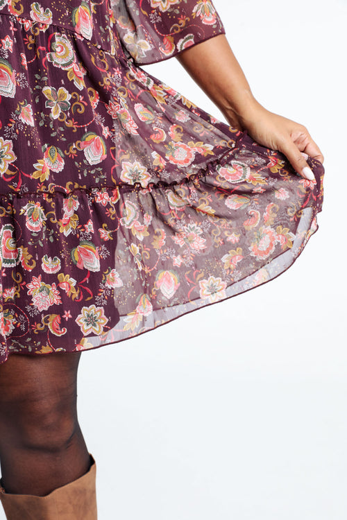 Rüschenkleid mit Blumendruck-Paprika-5