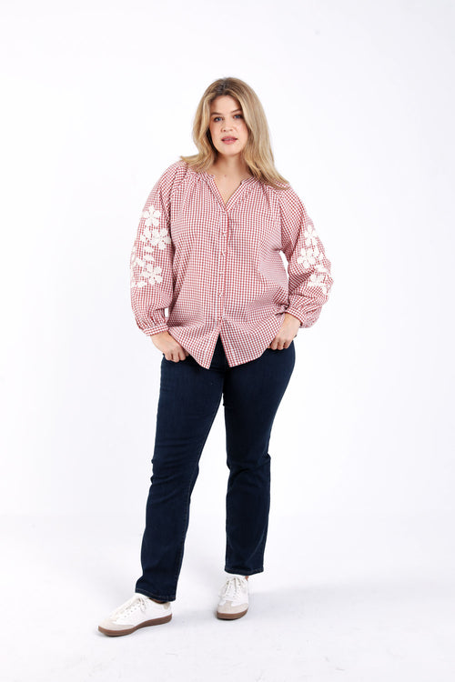 Chemise en coton imprimé vichy-Paprika-6