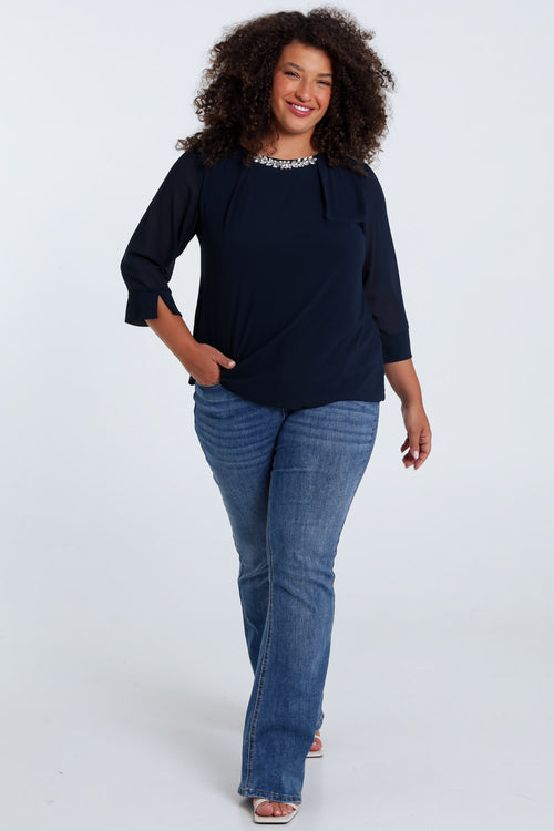 Einfarbige Bluse mit Schmuck-Paprika-7