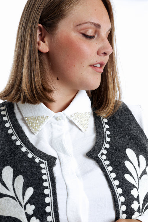 Gilet sans manches uni avec broderies-Paprika-3