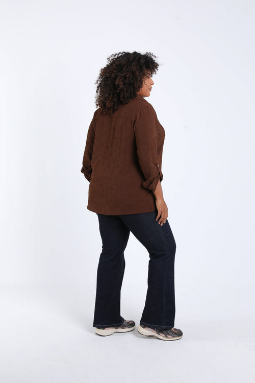 Einfarbiges Hemd mit erhabenem Blumenmuster-Paprika-2