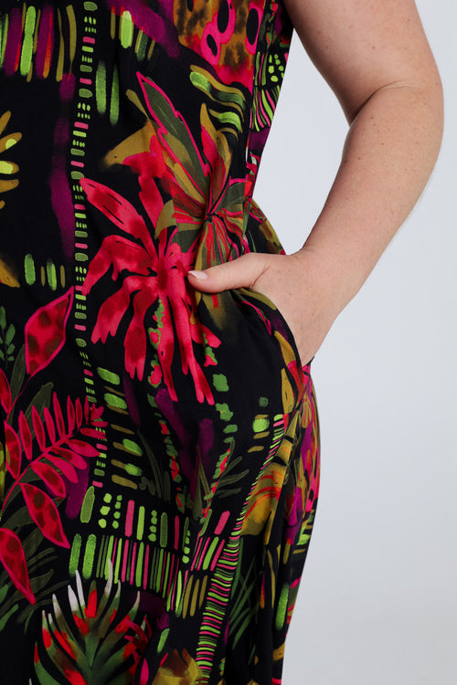 Langes Kleid aus bedruckter Viskose-Paprika-4
