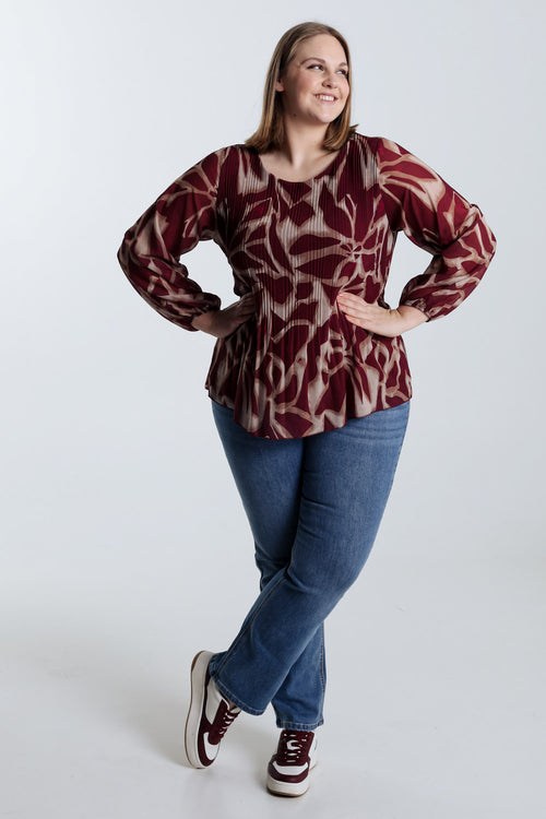 Blouse plissée imprimé graphique-Paprika-8