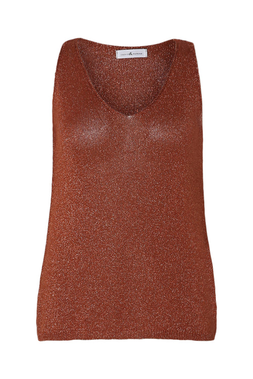 Einfarbiger Mesh-Top mit Lurex-Paprika-10