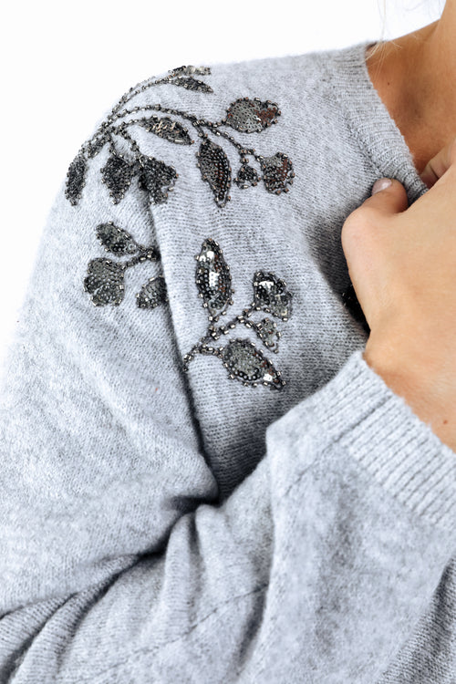 Pull uni avec broderies perlées-Paprika-4