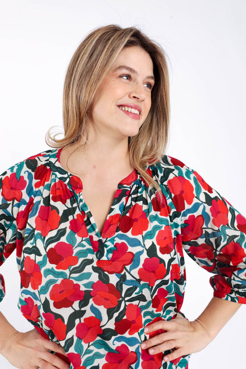 Blouse en coton imprimé fleuri-Paprika-6