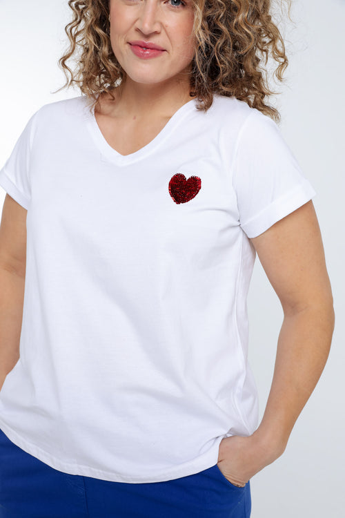 Einfarbiges Baumwoll-T-Shirt mit Paillettenherz-Paprika-6