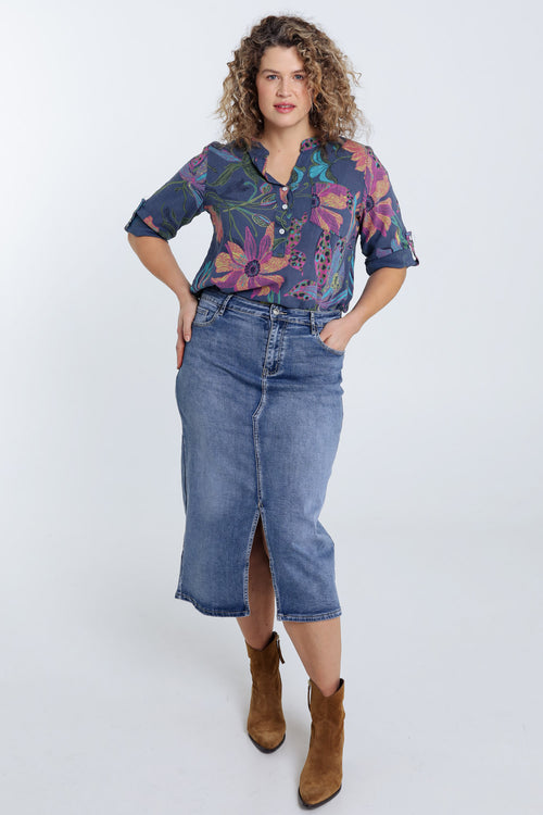 Bluse aus Baumwoll-Gaze mit Blumenmuster-Paprika-7