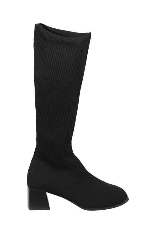 Gestrickte, weite Wadenstiefel mit Blockabsatz-Paprika-2