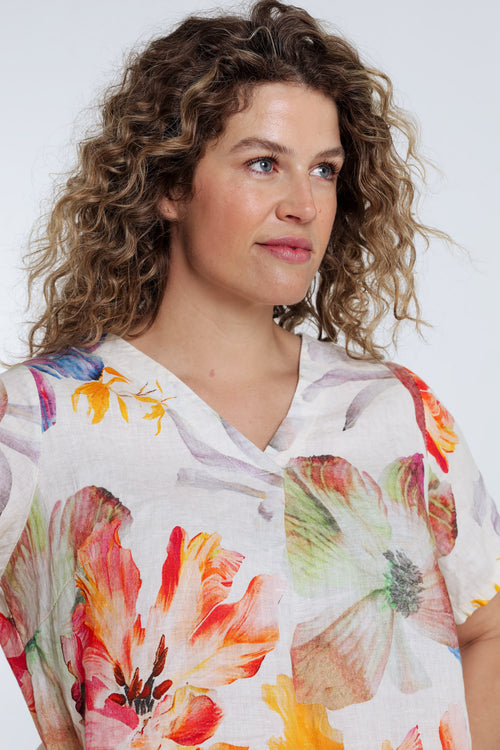 Leinenkleid mit Blumenmuster-Paprika-3