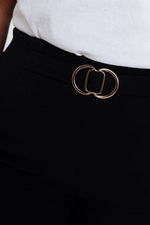 Unifarbene, gerade geschnittene Hose mit Halbgürtel und goldfarbener Schnalle-Paprika-6