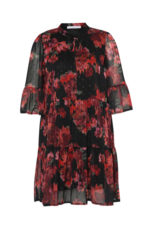 Tunika-Kleid aus Voile mit verschwommenem Blumenmuster-Paprika-1