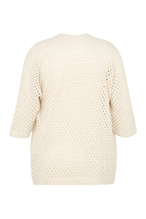 Lange, unifarbene Ajour-Strickjacke aus Wolle-Paprika-11