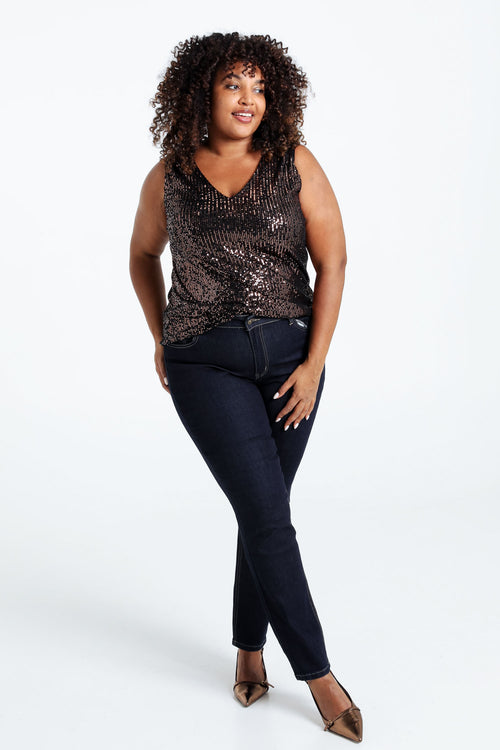 Unifarbenes, gerade geschnittenes Top mit Pailletten-Paprika-8