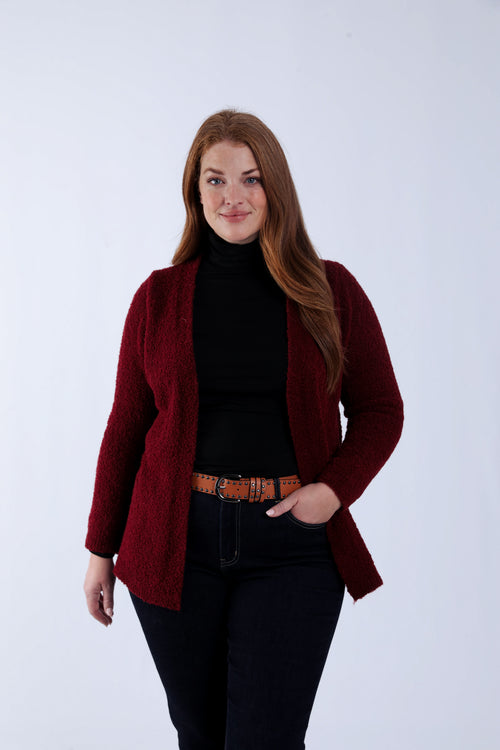 Unifarbene Strickjacke aus Bouclé-Strick-Paprika-1