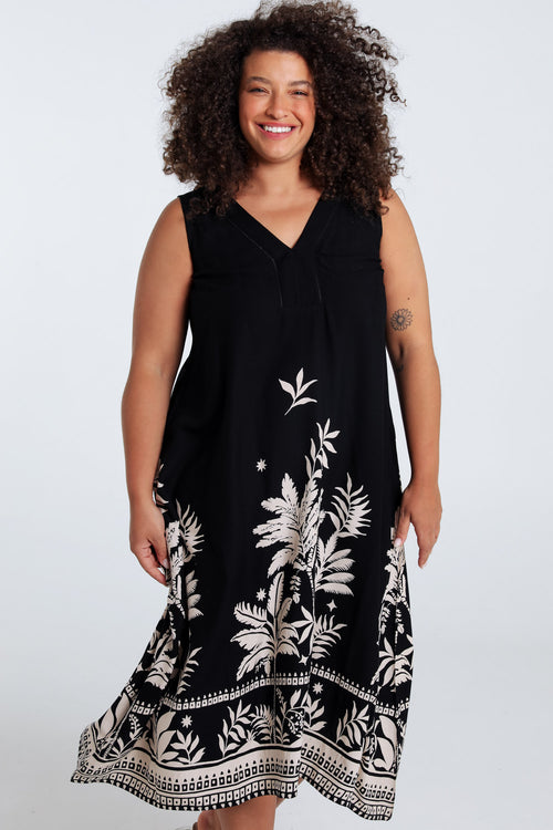 Druckkleid aus Viskose mit Blattmuster-Paprika-1