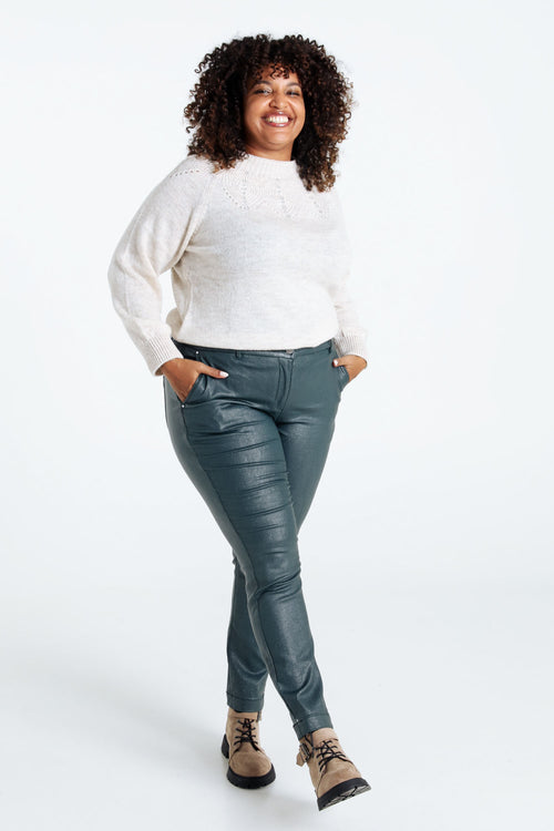 Pantalon slim enduit métallisé-Paprika-7