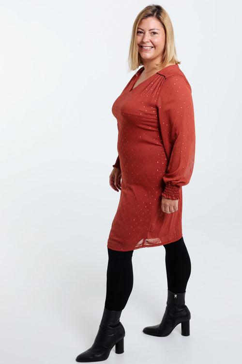 Robe en voile avec plumetis-Paprika-6