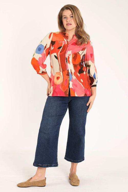 Bluse aus Viskose mit Mohnblumenmuster-Paprika-5