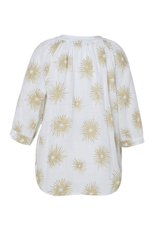 Bluse aus bedruckter Baumwolle mit Folien-Sonnenmotiv-Paprika-2